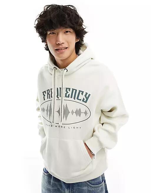 Bershka frequency printed hoodie in white Cover