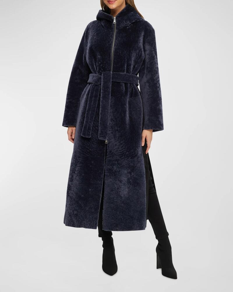 Gorski Reversible Lamb Shearling Belted Zip Parka Coat Cover