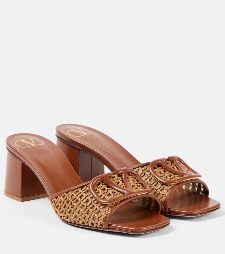 Valentino Garavani Tess leather and raffia mules Cover