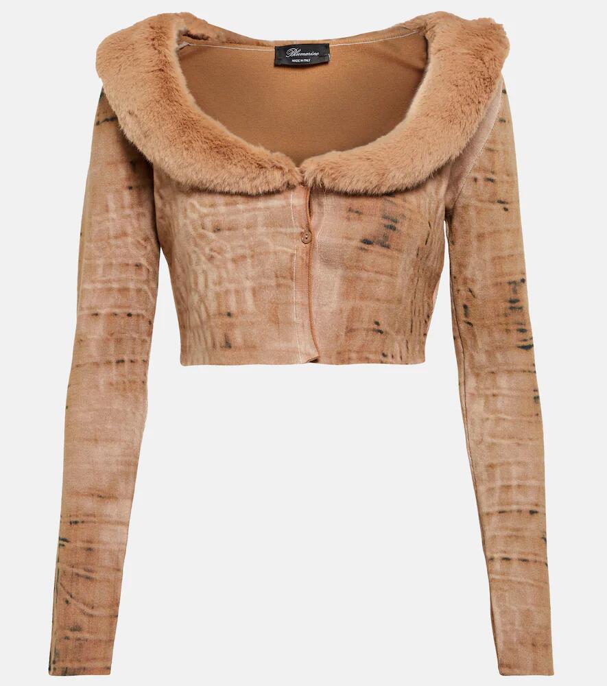 Blumarine Faux fur-trimmed cropped cardigan Cover