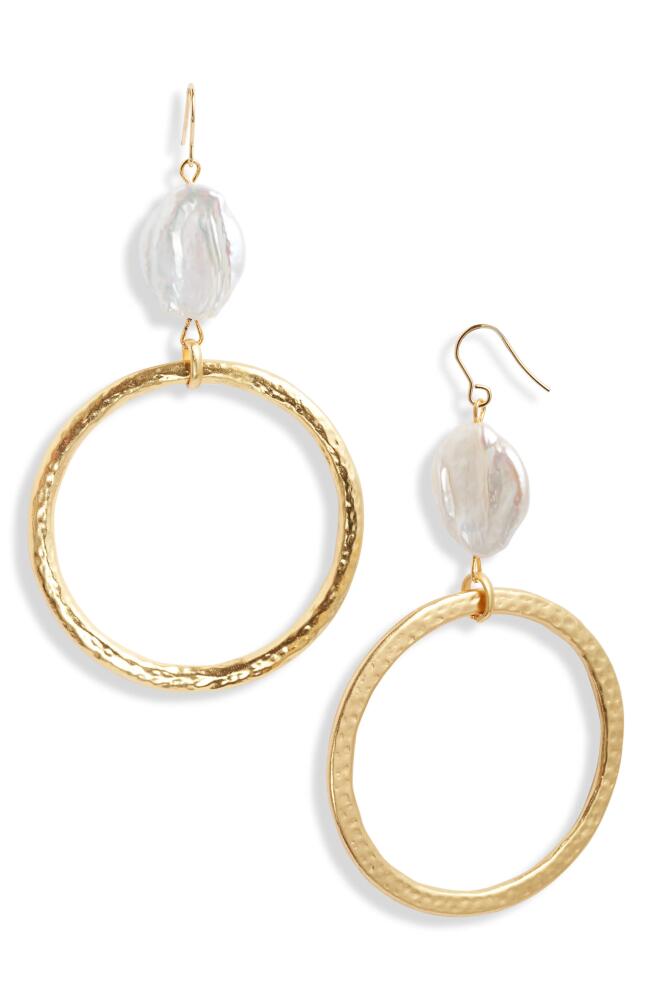 Karine Sultan Cultured Pearl Hoop Drop Earrings in Gold Cover