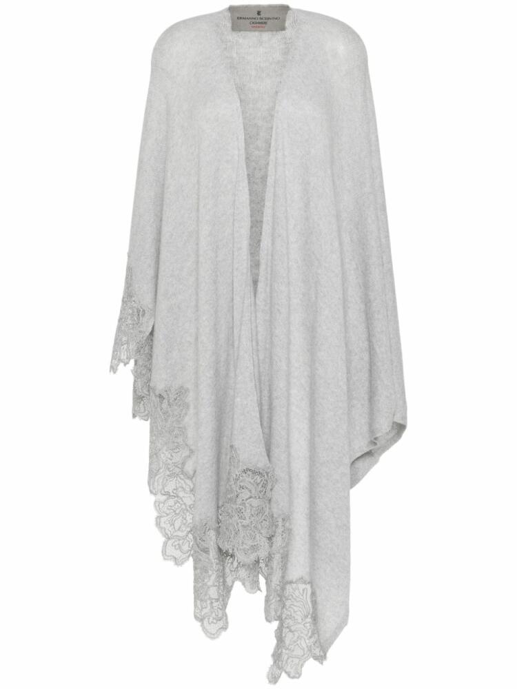 Ermanno Scervino lace-trim knitted cape - Grey Cover