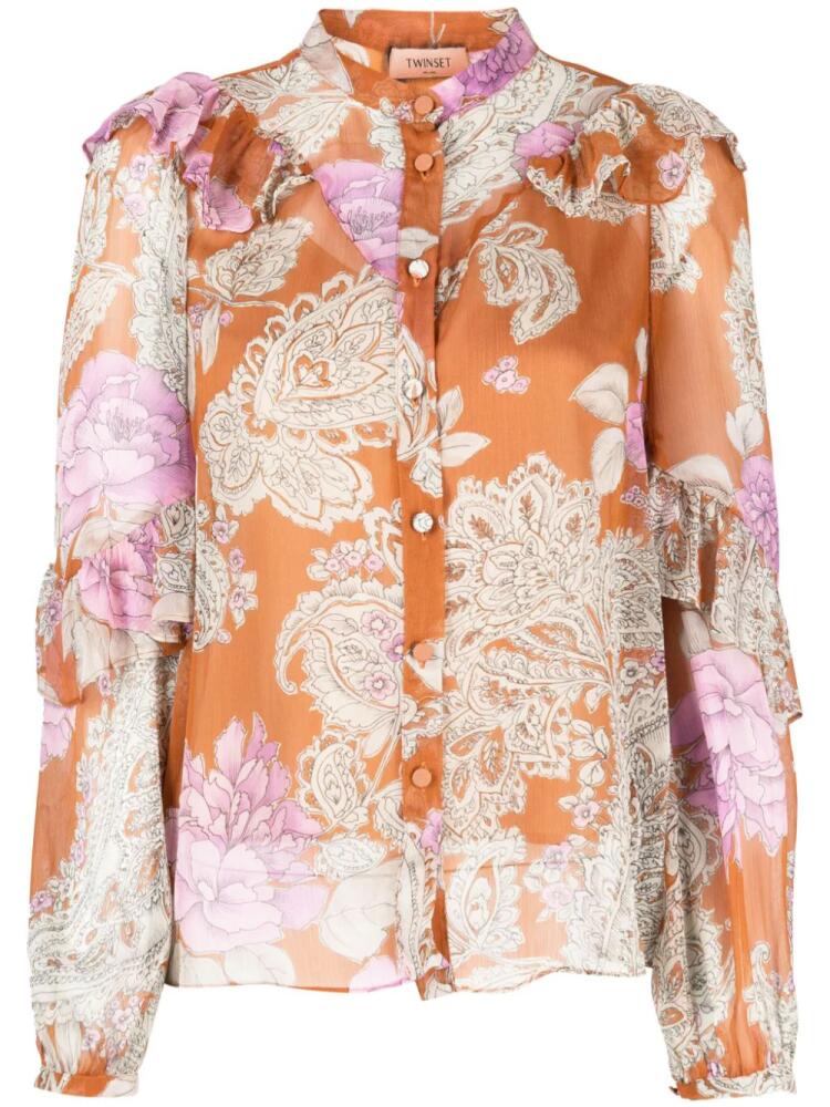 TWINSET floral-print ruffled blouse - Orange Cover