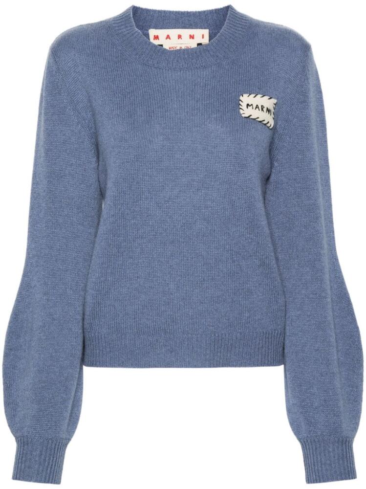 Marni logo-patch cashmere jumper - Blue Cover