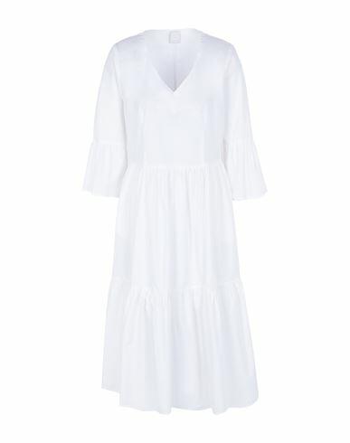 8 By Yoox Cotton Flounce V-neck Midi Dress Woman Midi dress White Cotton Cover