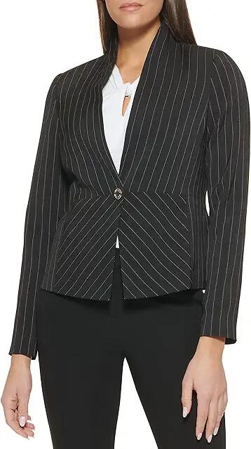 Tommy Hilfiger Snap Button Stripe Blazer (Black/Ivory) Women's Clothing Cover