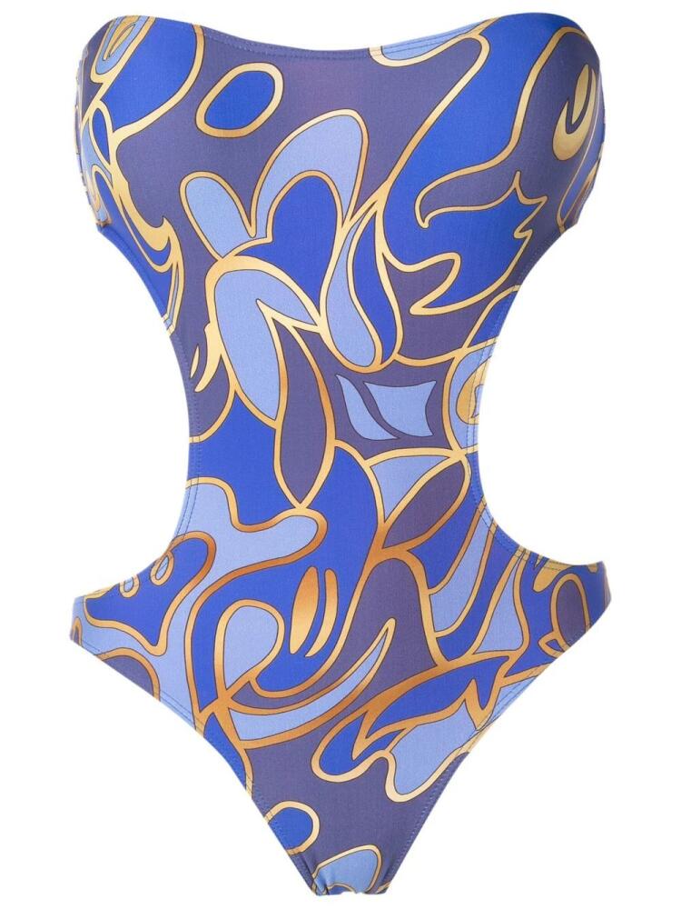 Lygia & Nanny graphic-print bandeau swimsuit - Blue Cover