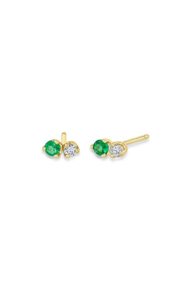 Zoë Chicco Mixed Emerald & Diamond Stud Earrings in Yellow Gold Cover