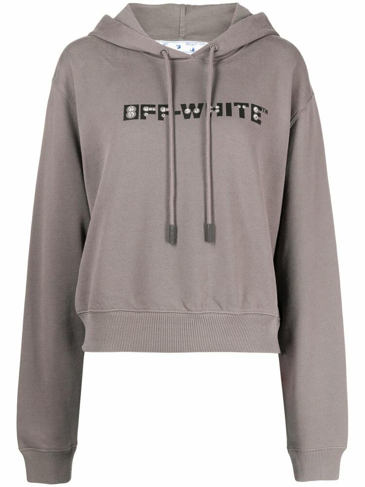 Off-White rhinestone-embellished logo hoodie - Grey Cover