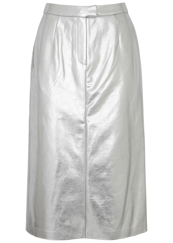 Jakke Oakland Metallic Faux Leather Midi Skirt - Silver Cover