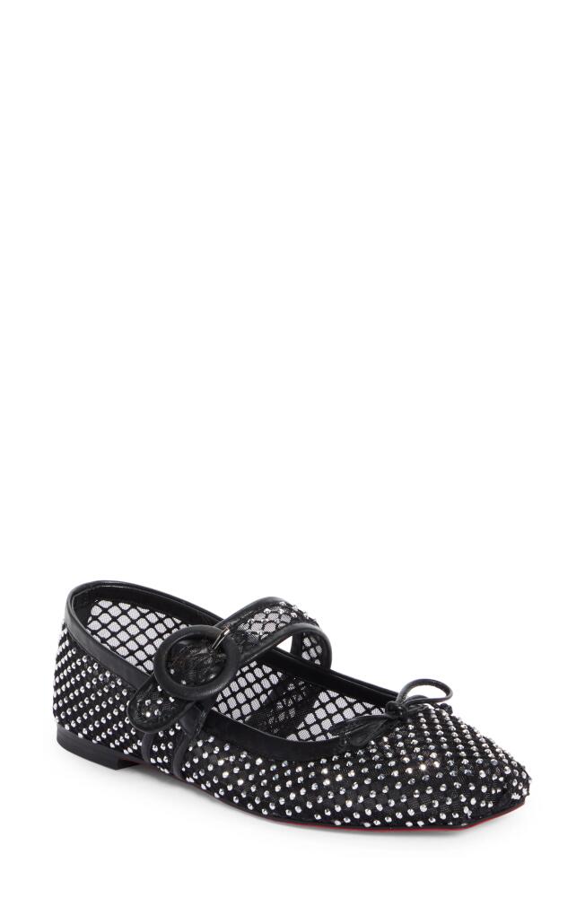 Christian Louboutin Mamastrapitna Crystal Embellished Mesh Flat in Black/Crystal Cover