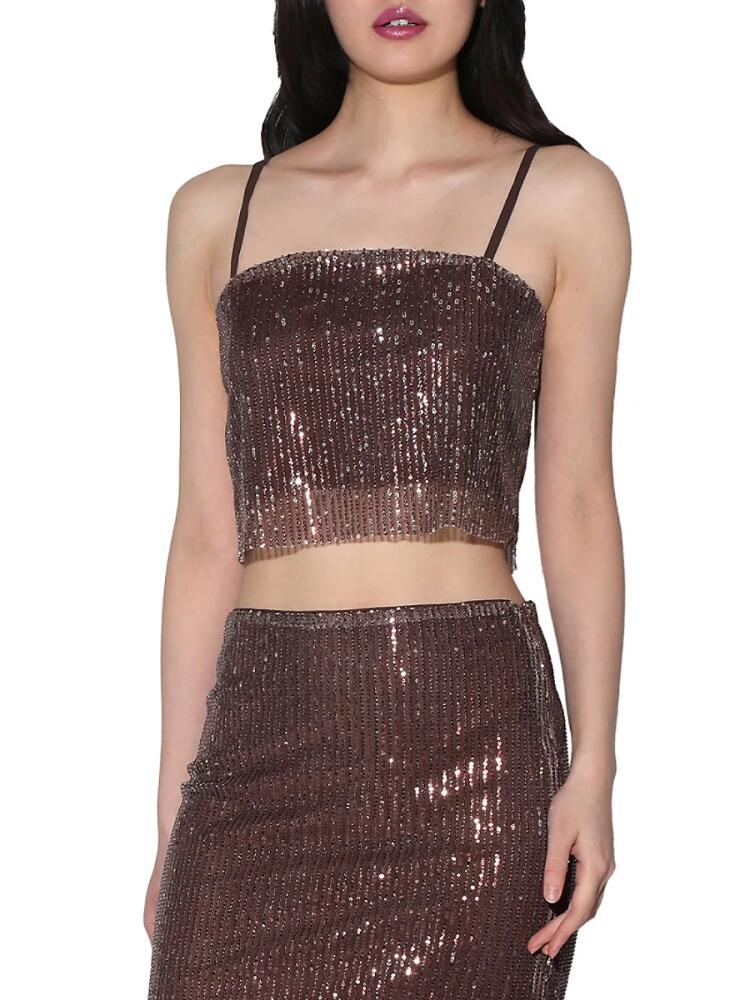 Walter Baker Women's City Sequin Rose Chellie Embellished Crop Top - City Mink Cover