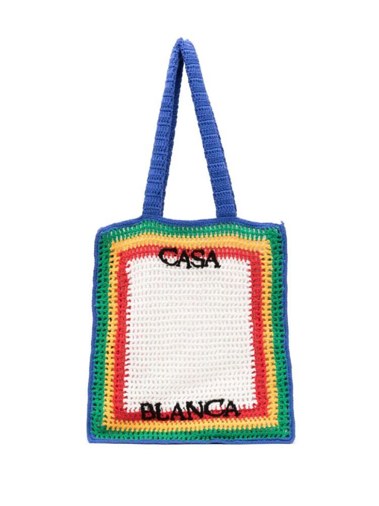 Casablanca striped crochet-knit tote bag - White Cover