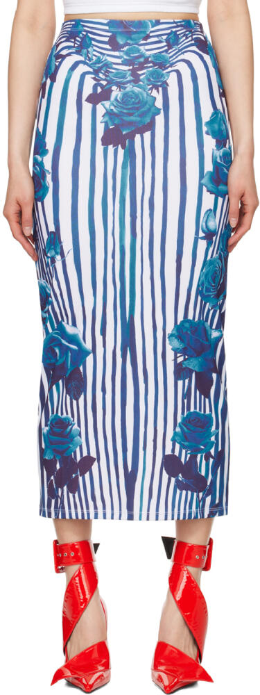 Jean Paul Gaultier White & Blue Flower Body Morphing Maxi Skirt Cover