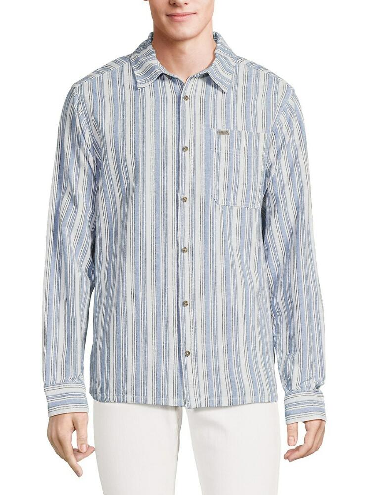 BUFFALO David Bitton Men's Sagel Striped Linen Blend Shirt - Blue Stripe Cover