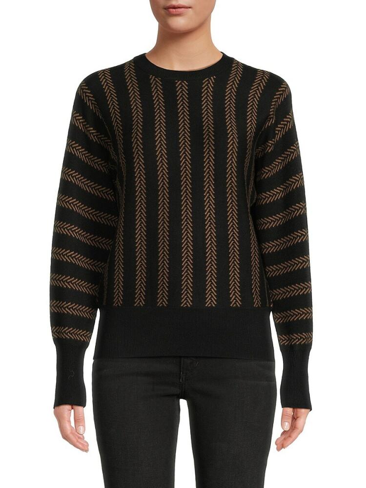 YAL New York Women's Stripe Crewneck Sweater - Black Camel Cover