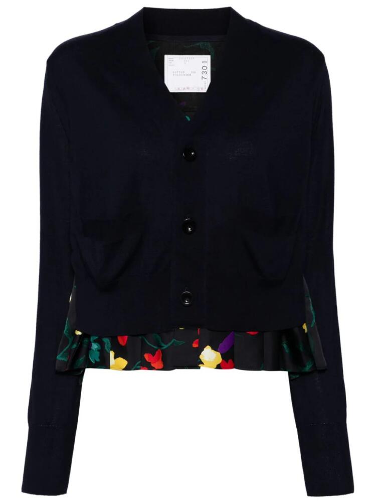 sacai floral-print panelled cardigan - Blue Cover