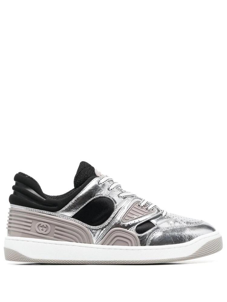 Gucci Basket metallic-leather sneakers - Grey Cover