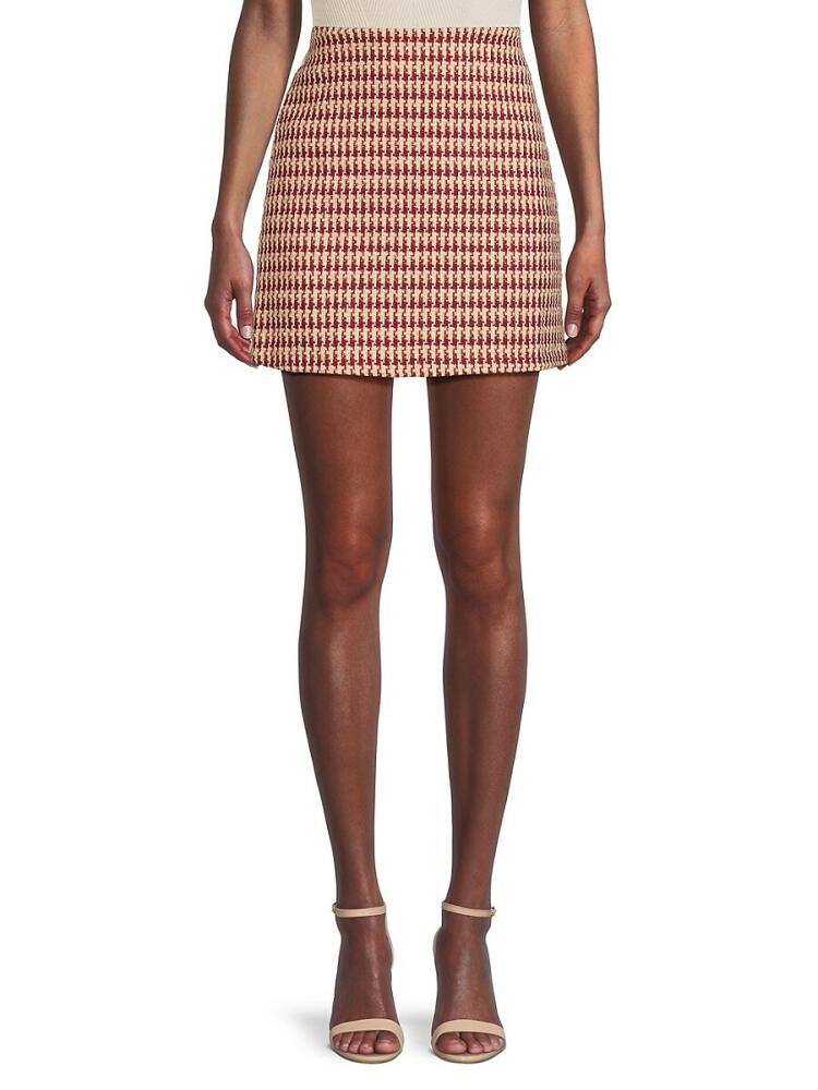 Wdny Women's Houndstooth Mini Skirt - Red Beige Cover