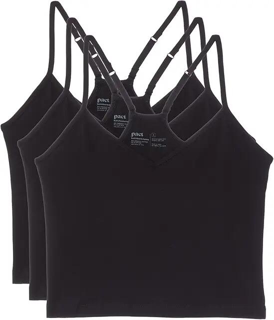 PACT Everyday Shelf Bra Cropped Camisole 3-Pack (Black) Women's Clothing Cover