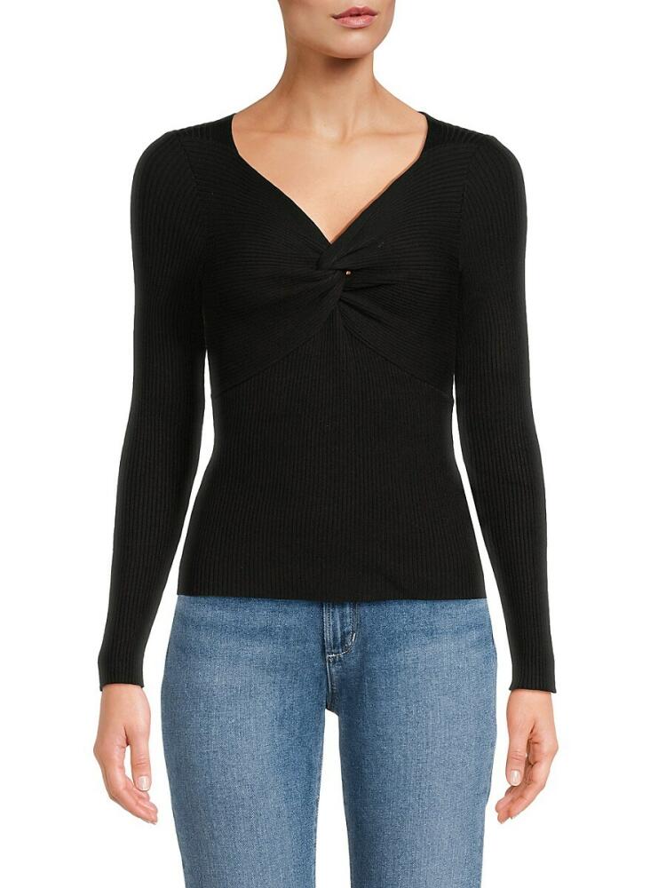 Lea & Viola Women's Twist Front Ribbed Fitted Top - Black Cover