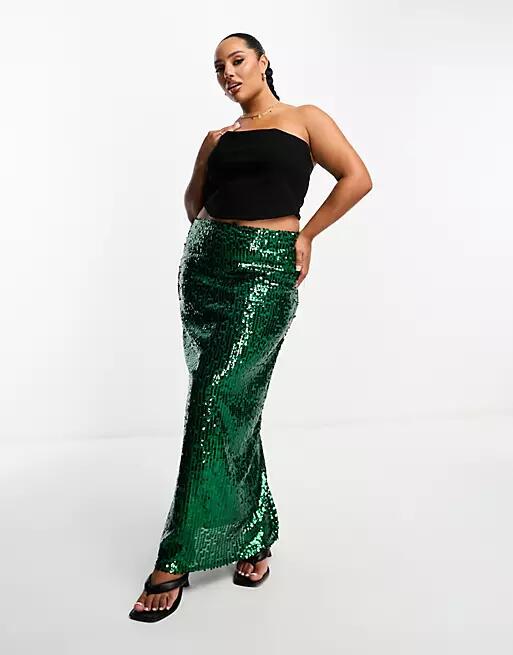 Extro & Vert Plus sequin maxi skirt in emerald green Cover