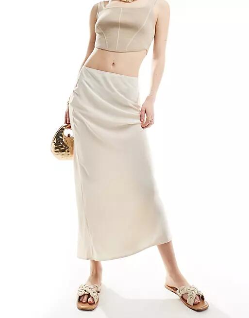 ASOS DESIGN satin bias cut maxi skirt in oyster-White Cover