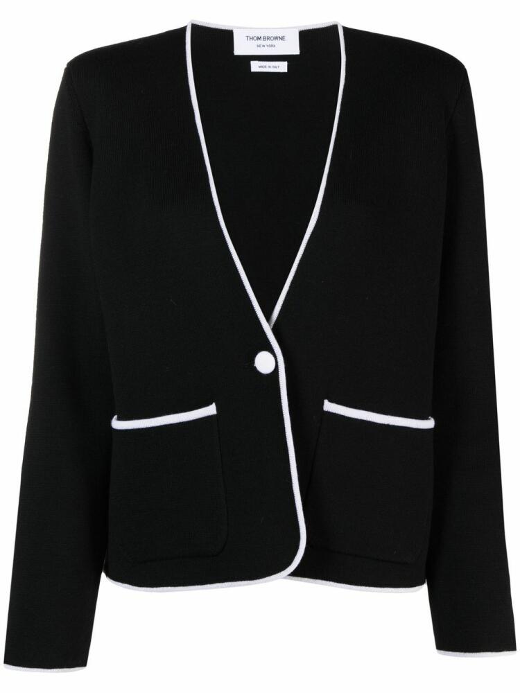 Thom Browne contrasting-trim collarless jacket - Black Cover