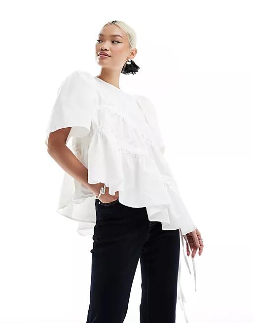 Ghospell asymmetric ruched top in white Cover