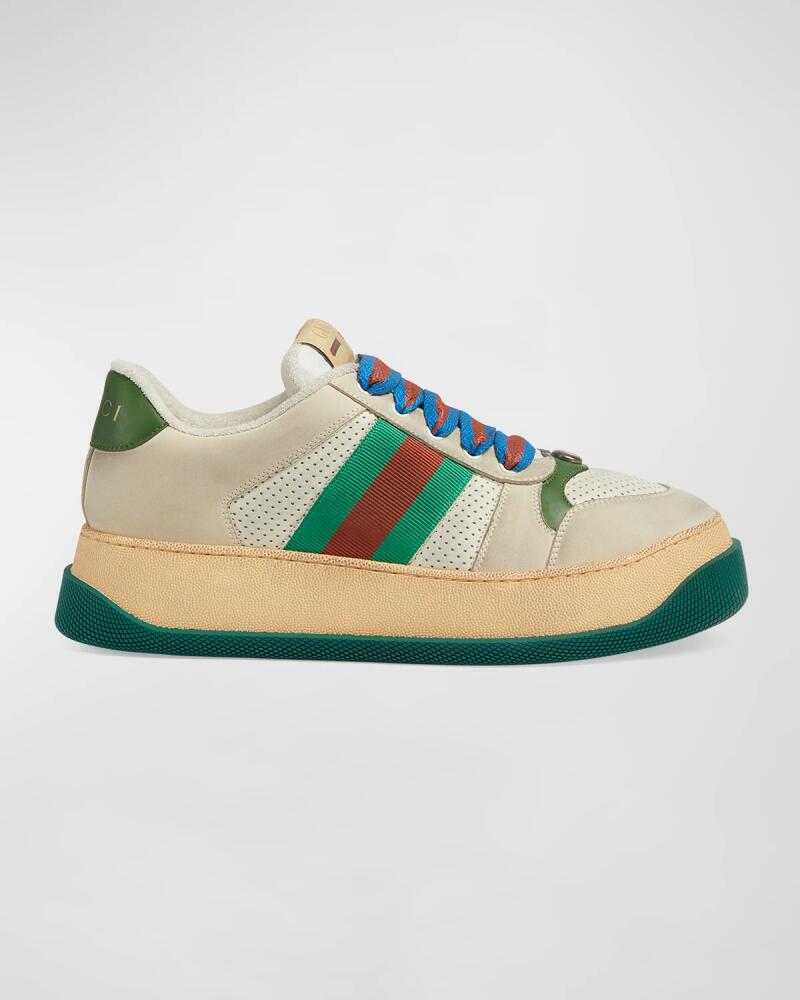 Gucci Men's Double Screener Leather Low-Top Sneakers Cover