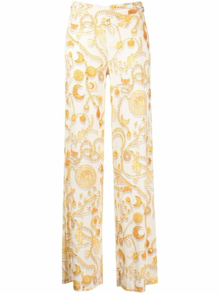 Marine Serre Ornament Jewellery-print wide-leg trousers - Neutrals Cover