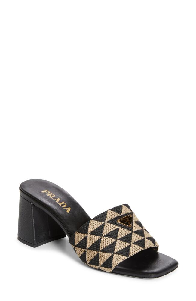 Prada Triangle Jacquard Slide Sandal in Nero Corda Cover