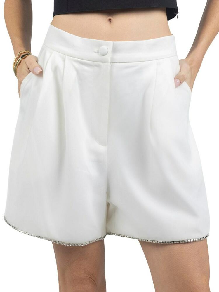 AKALIA Women's Crystal Embellished Shorts - White Cover