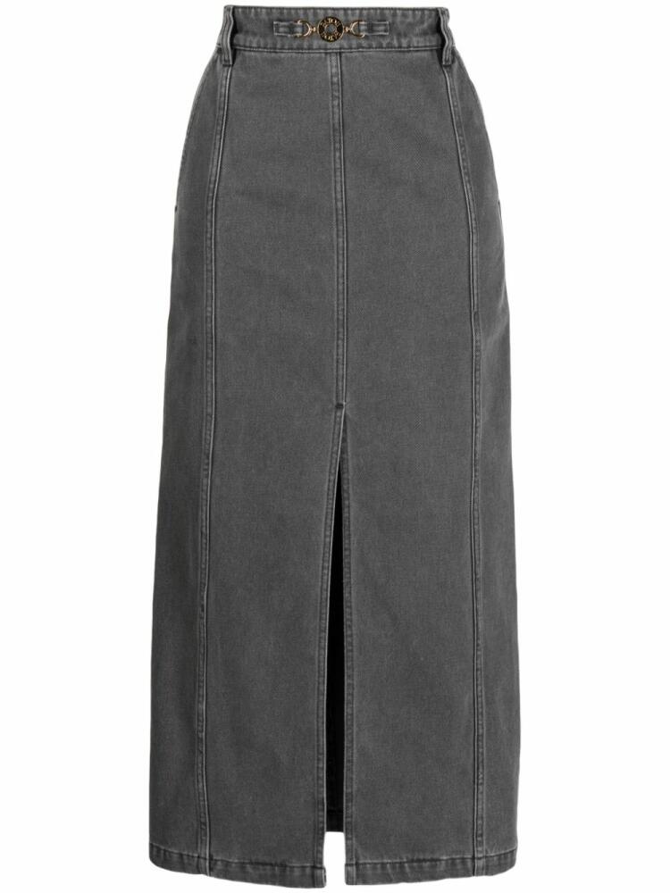 Patou slit-detail organic-denim midi skirt - Grey Cover