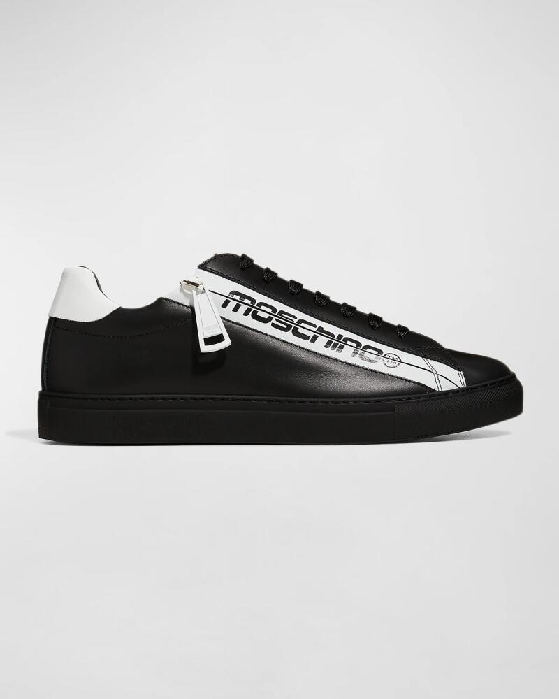 Moschino Men's Leather Logo Zip Low-Top Sneakers Cover