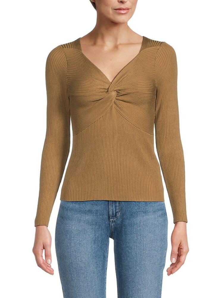 Lea & Viola Women's Twist Front Ribbed Fitted Top - Camel Cover