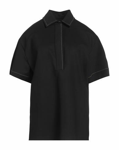 Victoria Beckham Woman Polo shirt Black Viscose, Polyester, Elastane, Recycled polyester Cover