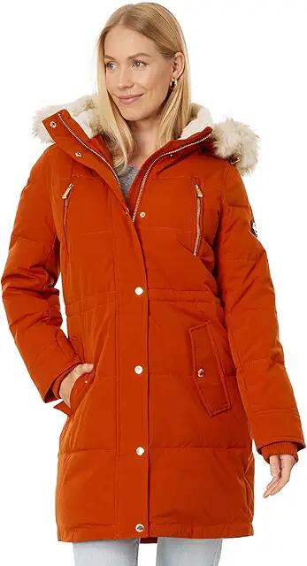 MICHAEL Michael Kors Snap Front Hooded Puffer M425901Q63 (Sienna) Women's Clothing Cover