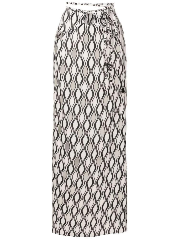 Amir Slama tie-fastening wave-print maxi skirt - White Cover