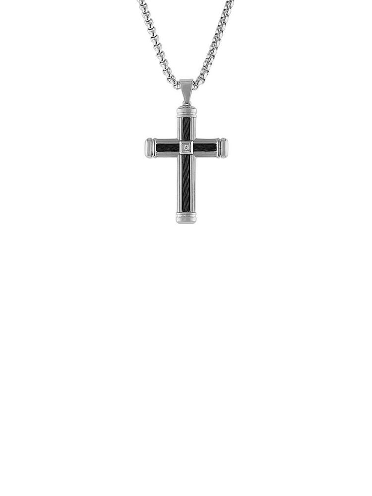 Esquire Men's Black Ion-Plated Stainless Steel & 0.035 TCW Diamond Cross Necklace Cover