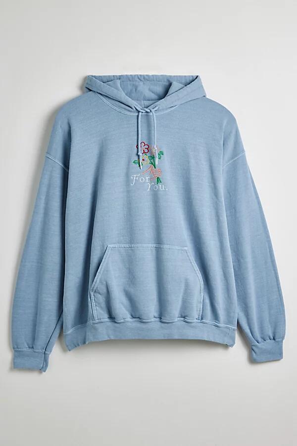 For You Embroidered Graphic Hoodie Sweatshirt in Light Blue Cover