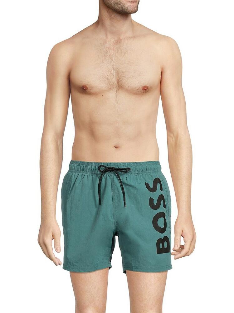 BOSS Men's Logo Graphic Swim Shorts - Open Green Cover