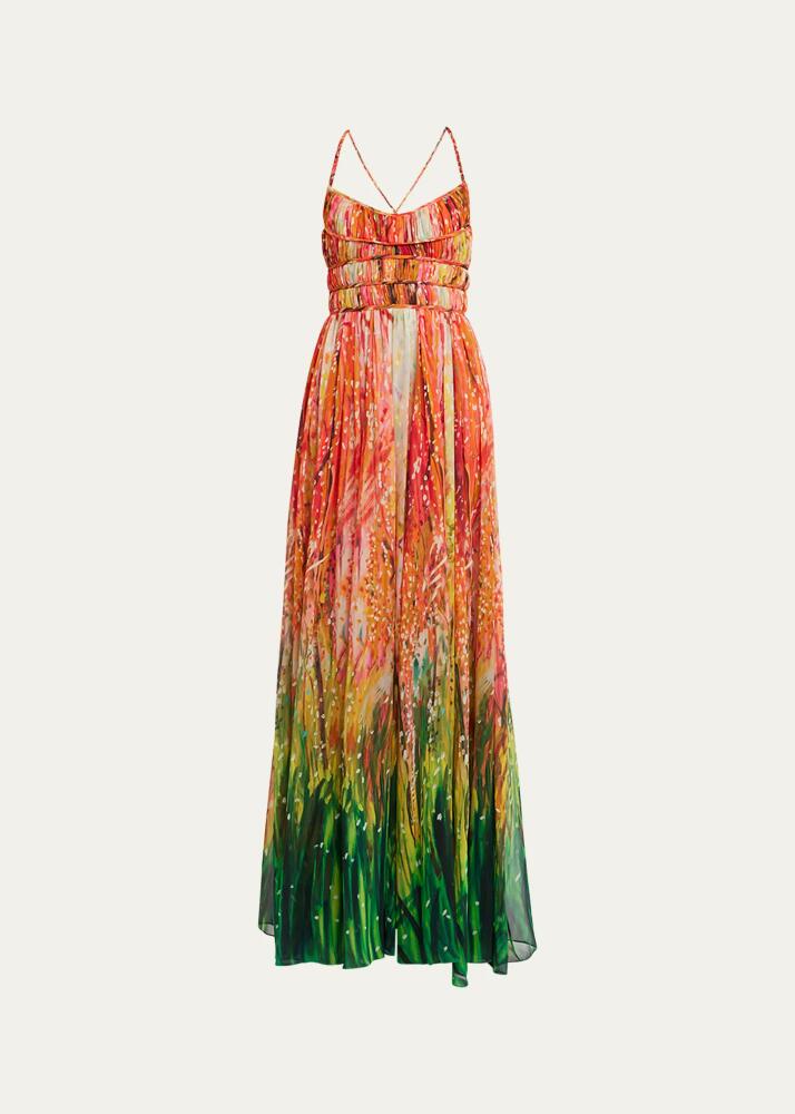 Ulla Johnson Rosie Multicolor Silk Tiered Cross-Back Gown Cover