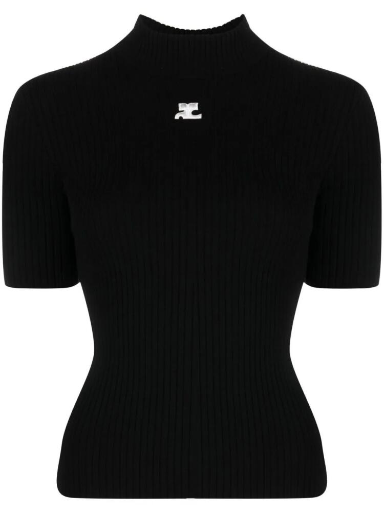 Courrèges logo-print knitted top - Black Cover