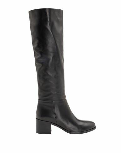 Leonardo Principi Leather Heeled Tall Boots Woman Boot Black Calfskin Cover