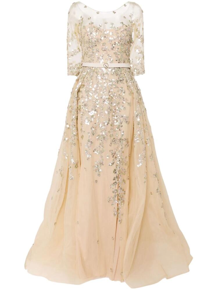 Saiid Kobeisy beaded tulle belted gown - Neutrals Cover