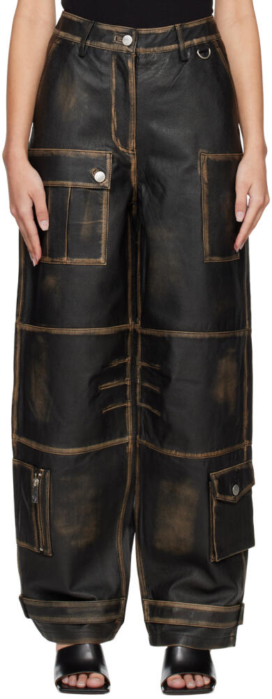 REMAIN Birger Christensen Black Washed Leather Pants Cover