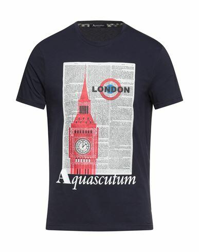 Aquascutum Man T-shirt Midnight blue Cotton, Elastane Cover