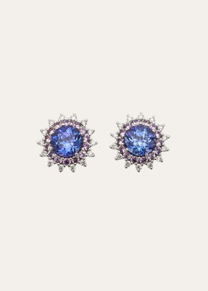 Paul Morelli White Gold Stud Earrings with Diamond, Tanzanite and Pink Sapphire Cover