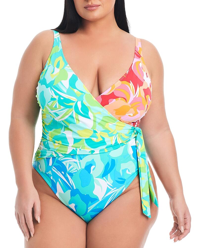 Bleu Rod Beattie Mixed Print Side Tie One Piece Swimsuit Cover